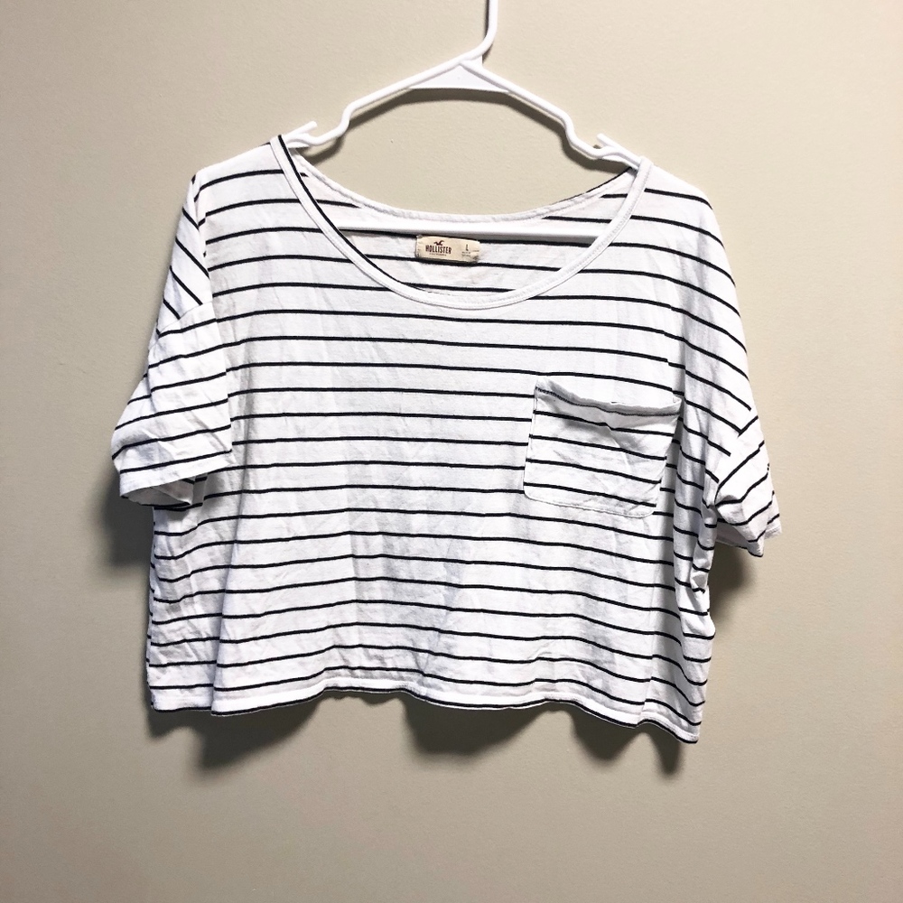 Black and White Striped Hollister Top Women large